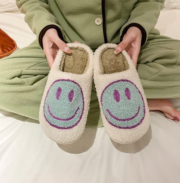 FUUPNN Smile Face Slippers for Girls Boys,Retro Cute Soft Plush Indoor Outdoor Shoes Fuzzy House Lightweight Slippers with Memory Foam Warmth Happy face Slippers Non Slip Smile Slippers for Winter