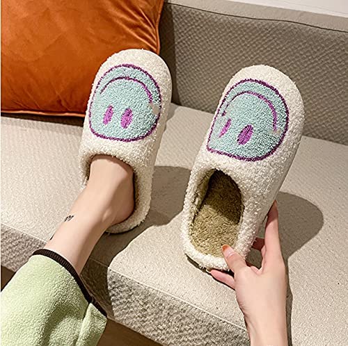 FUUPNN Smile Face Slippers for Girls Boys,Retro Cute Soft Plush Indoor Outdoor Shoes Fuzzy House Lightweight Slippers with Memory Foam Warmth Happy face Slippers Non Slip Smile Slippers for Winter
