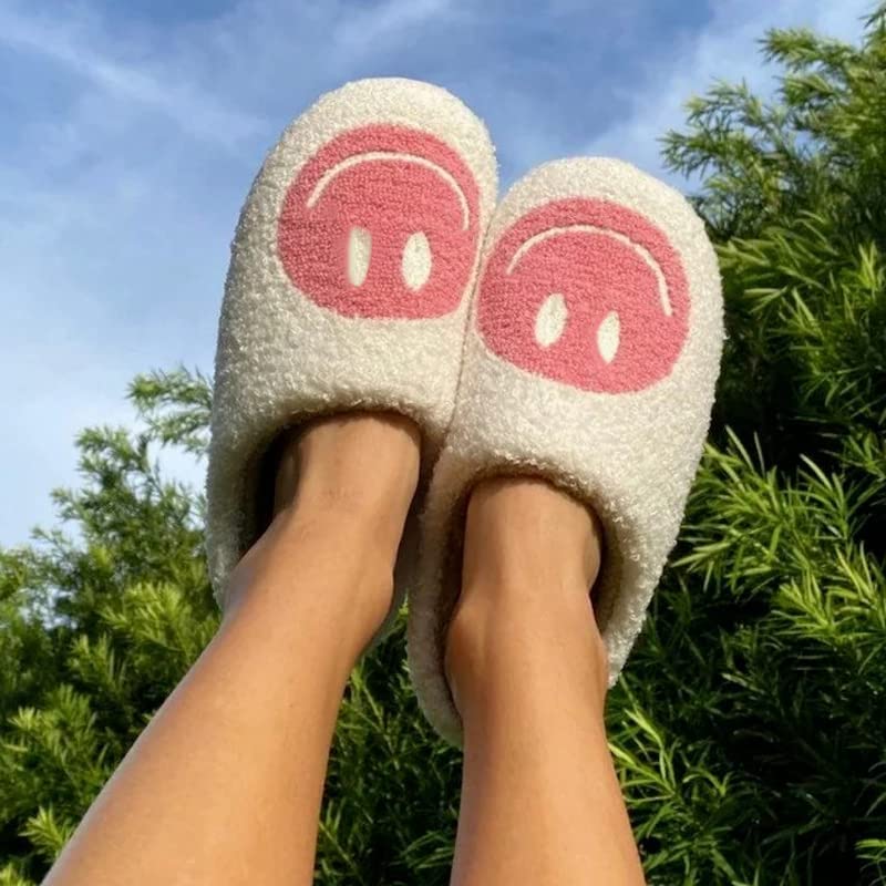 FUUPNN Smile Face Slippers for Girls Boys,Retro Cute Soft Plush Indoor Outdoor Shoes Fuzzy House Lightweight Slippers with Memory Foam Warmth Happy face Slippers Non Slip Smile Slippers for Winter