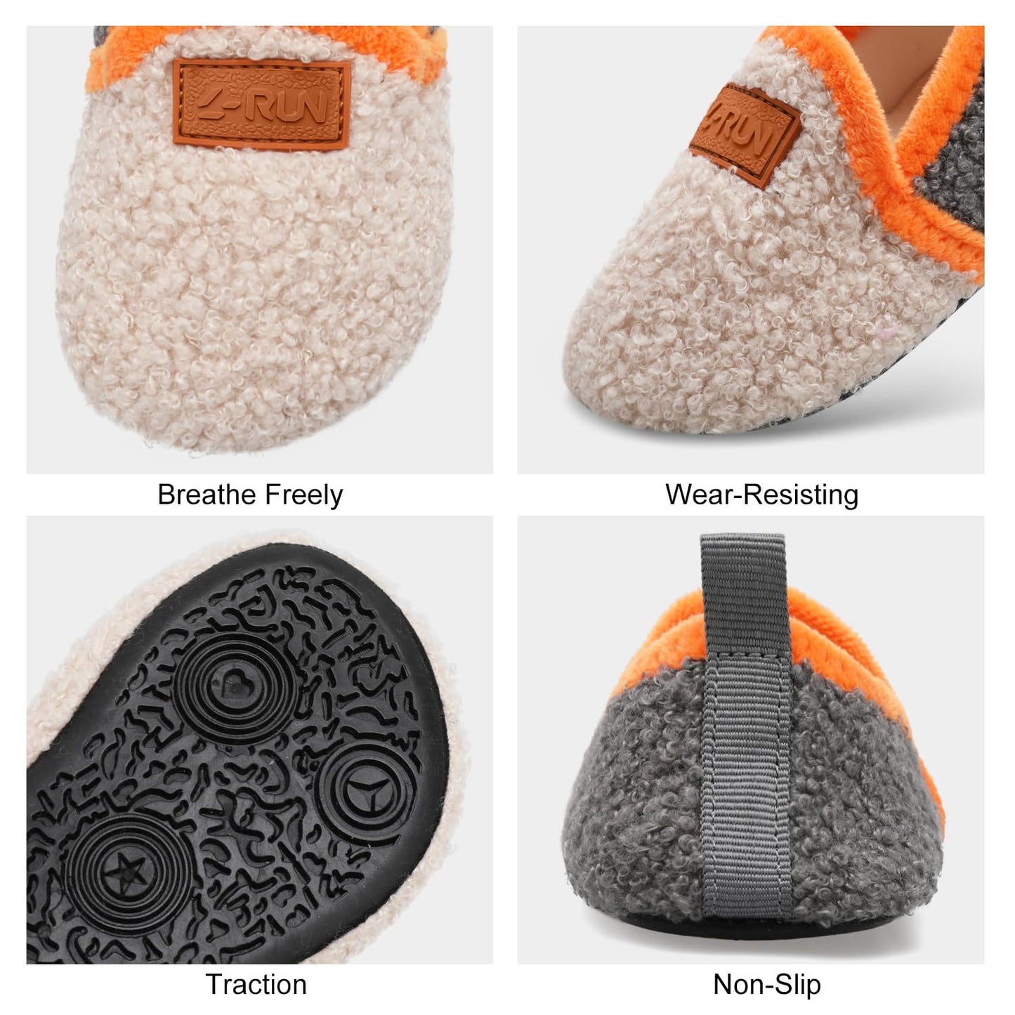 L-RUN Toddler Boys Girls House Slippers Indoor Home Shoes Warm Slipper Socks for Kids Baby Soft Winter Warm Walking Shoes