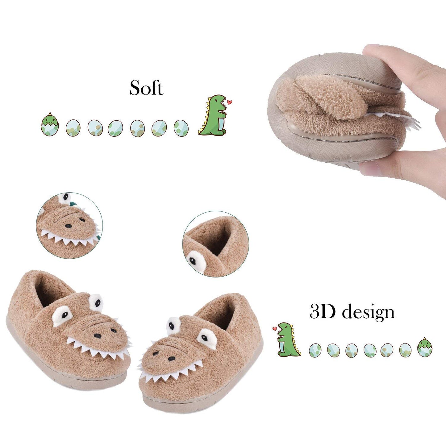 JACKSHIBO Girls Boys Home Slippers Warm Dinosaur House Slippers for Toddler Fur Lined Winter Indoor shoes
