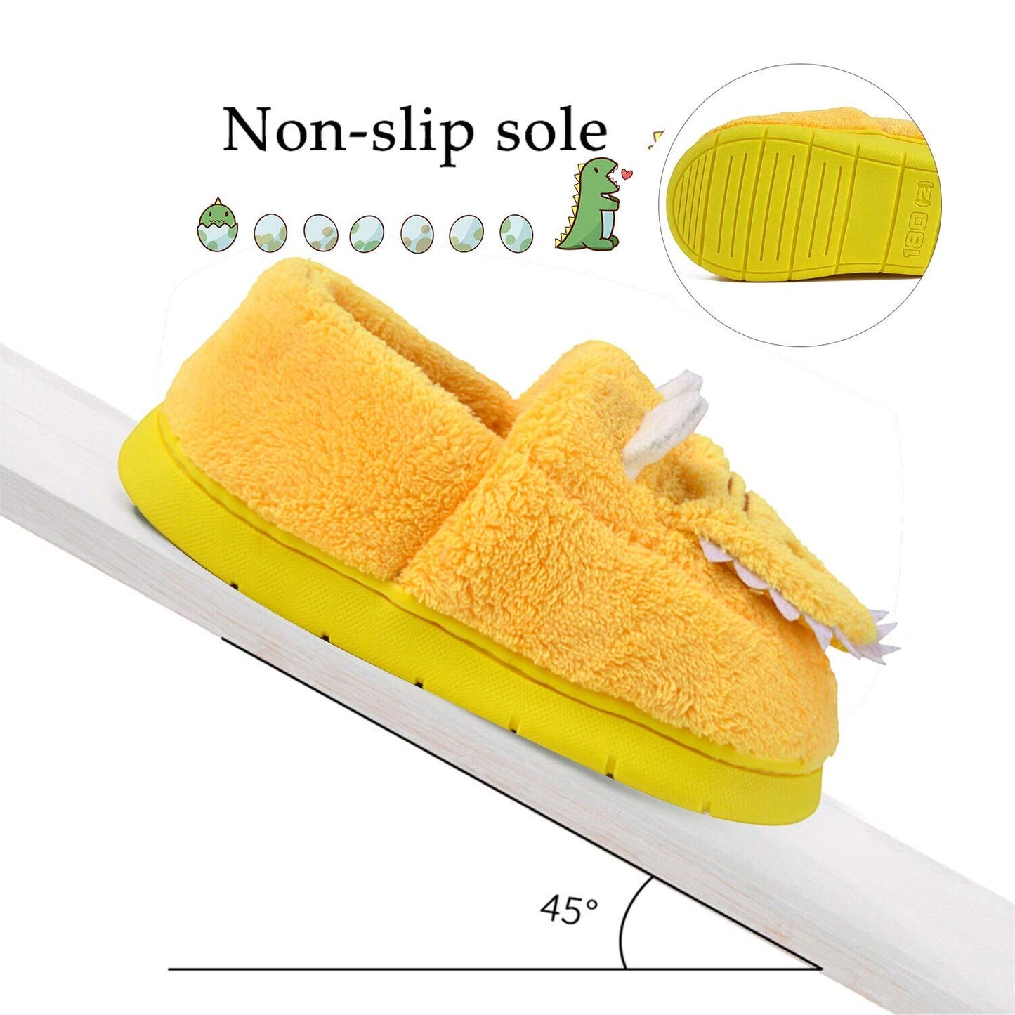 JACKSHIBO Girls Boys Home Slippers Warm Dinosaur House Slippers for Toddler Fur Lined Winter Indoor shoes