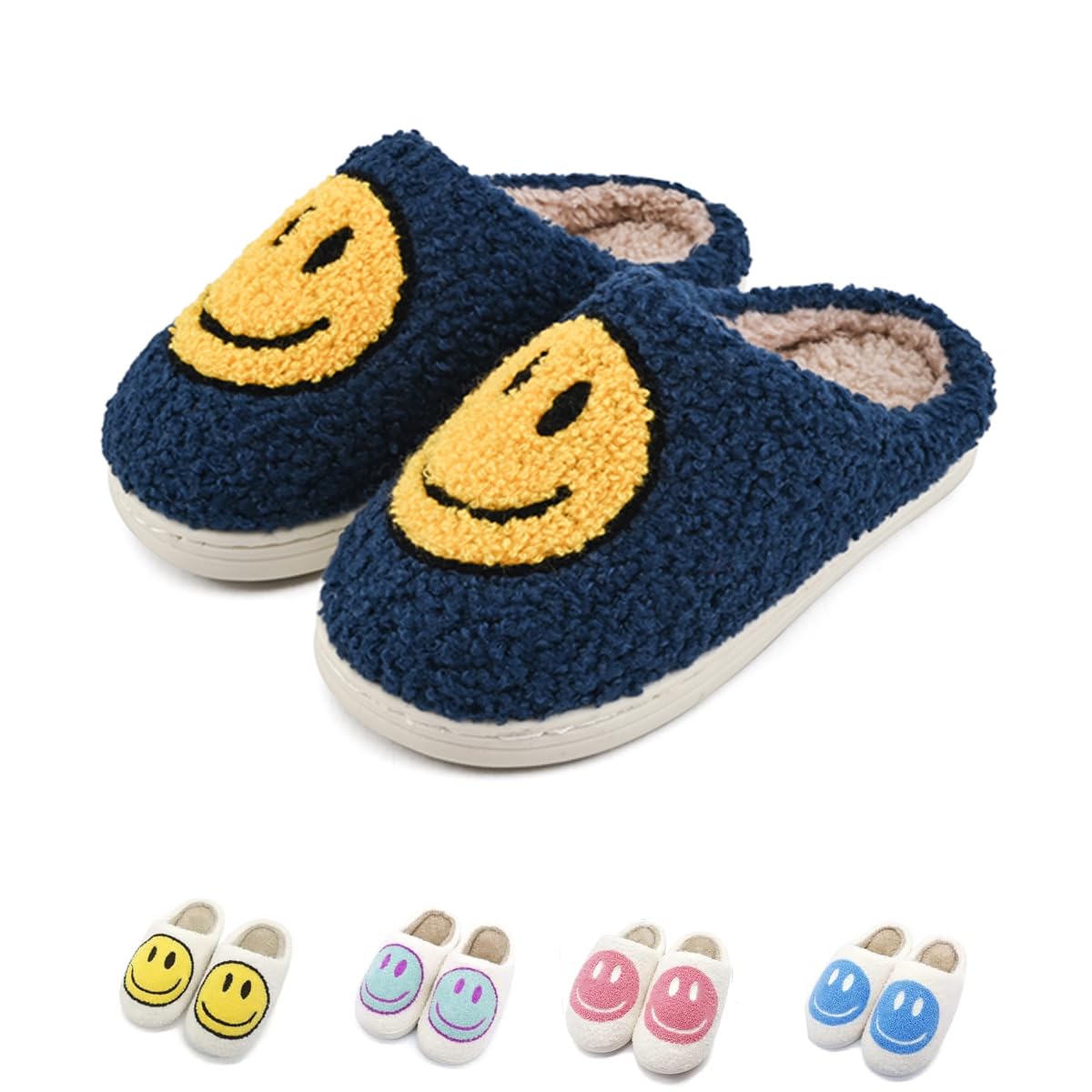 FUUPNN Smile Face Slippers for Girls Boys,Retro Cute Soft Plush Indoor Outdoor Shoes Fuzzy House Lightweight Slippers with Memory Foam Warmth Happy face Slippers Non Slip Smile Slippers for Winter