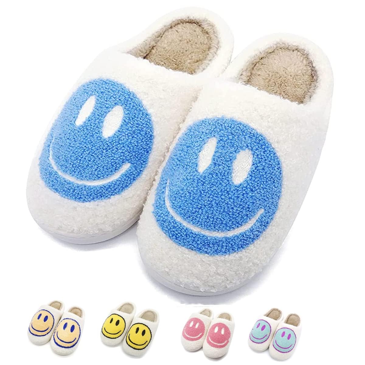 FUUPNN Smile Face Slippers for Girls Boys,Retro Cute Soft Plush Indoor Outdoor Shoes Fuzzy House Lightweight Slippers with Memory Foam Warmth Happy face Slippers Non Slip Smile Slippers for Winter