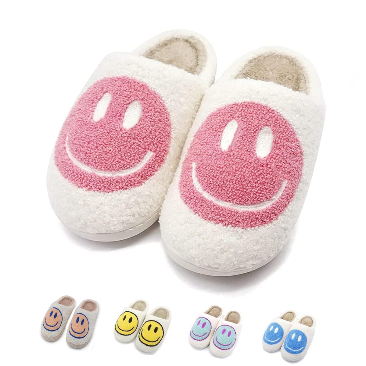 FUUPNN Smile Face Slippers for Girls Boys,Retro Cute Soft Plush Indoor Outdoor Shoes Fuzzy House Lightweight Slippers with Memory Foam Warmth Happy face Slippers Non Slip Smile Slippers for Winter