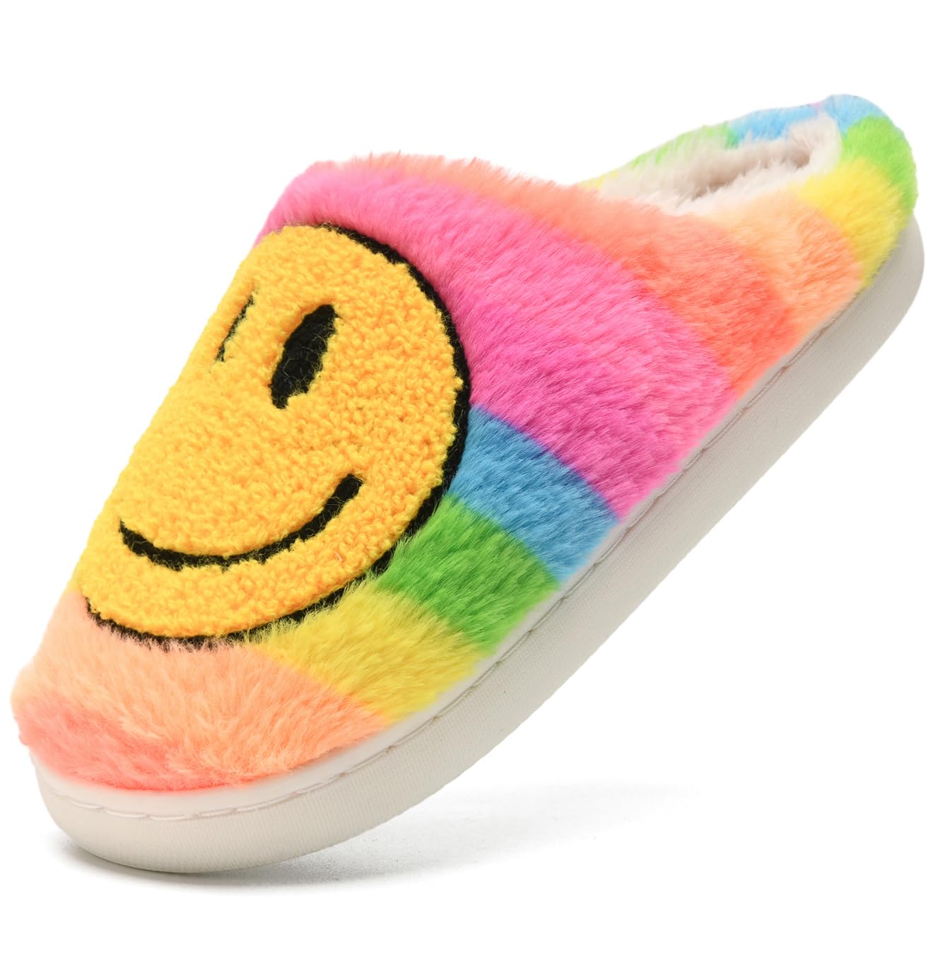 FUUPNN Smile Face Slippers for Girls Boys,Retro Cute Soft Plush Indoor Outdoor Shoes Fuzzy House Lightweight Slippers with Memory Foam Warmth Happy face Slippers Non Slip Smile Slippers for Winter