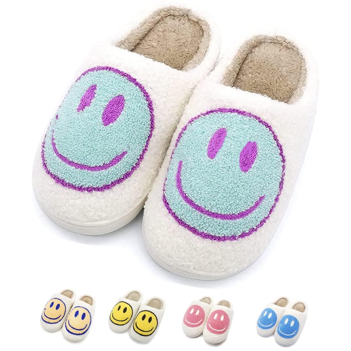 FUUPNN Smile Face Slippers for Girls Boys,Retro Cute Soft Plush Indoor Outdoor Shoes Fuzzy House Lightweight Slippers with Memory Foam Warmth Happy face Slippers Non Slip Smile Slippers for Winter