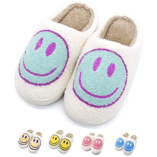 FUUPNN Smile Face Slippers for Girls Boys,Retro Cute Soft Plush Indoor Outdoor Shoes Fuzzy House Lightweight Slippers with Memory Foam Warmth Happy face Slippers Non Slip Smile Slippers for Winter