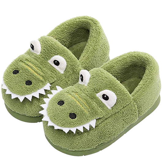 JACKSHIBO Girls Boys Home Slippers Warm Dinosaur House Slippers for Toddler Fur Lined Winter Indoor shoes