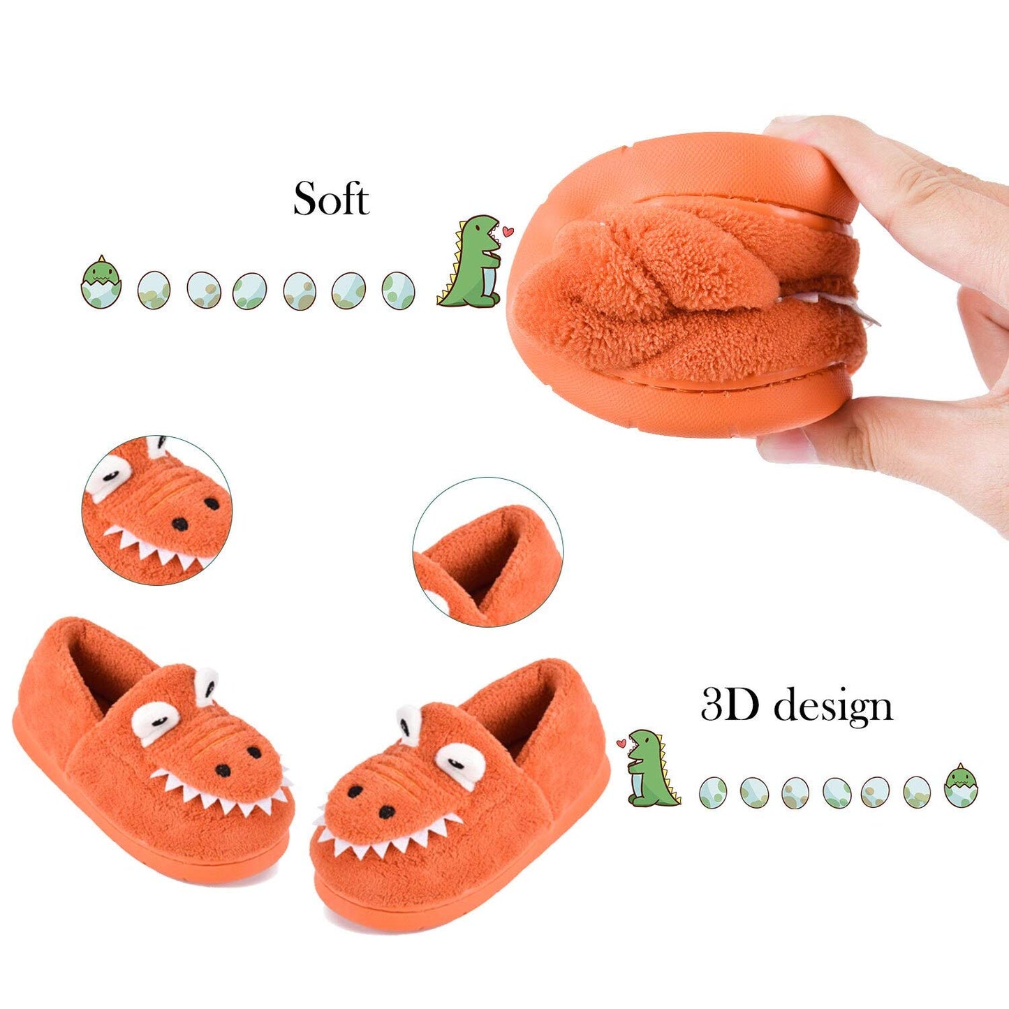 JACKSHIBO Girls Boys Home Slippers Warm Dinosaur House Slippers for Toddler Fur Lined Winter Indoor shoes