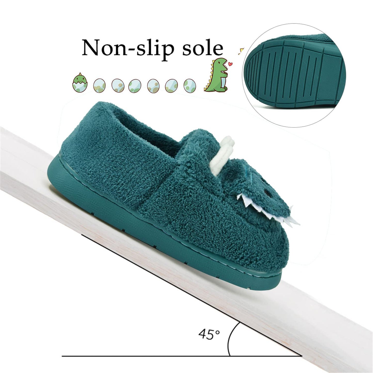 JACKSHIBO Girls Boys Home Slippers Warm Dinosaur House Slippers for Toddler Fur Lined Winter Indoor shoes