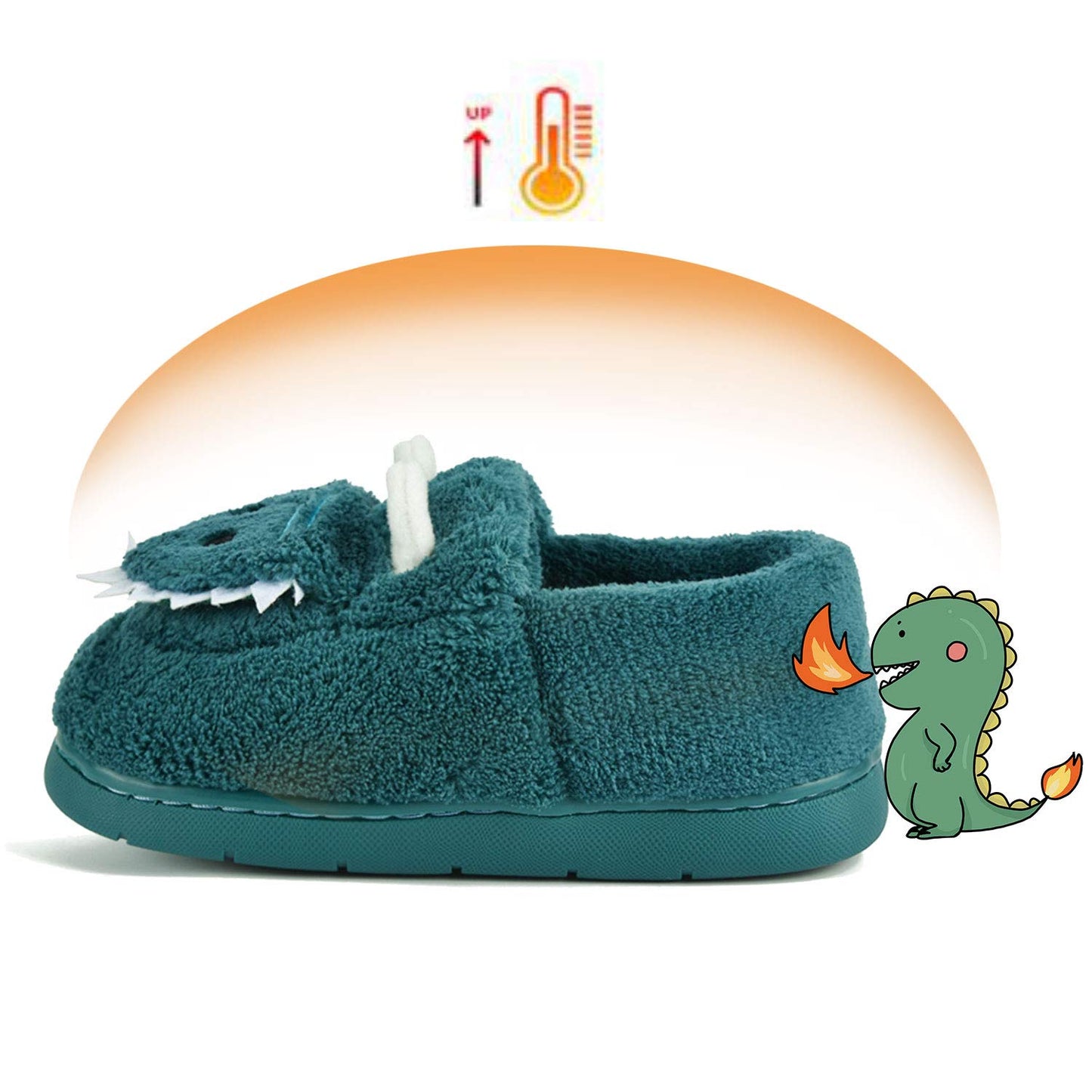 JACKSHIBO Girls Boys Home Slippers Warm Dinosaur House Slippers for Toddler Fur Lined Winter Indoor shoes