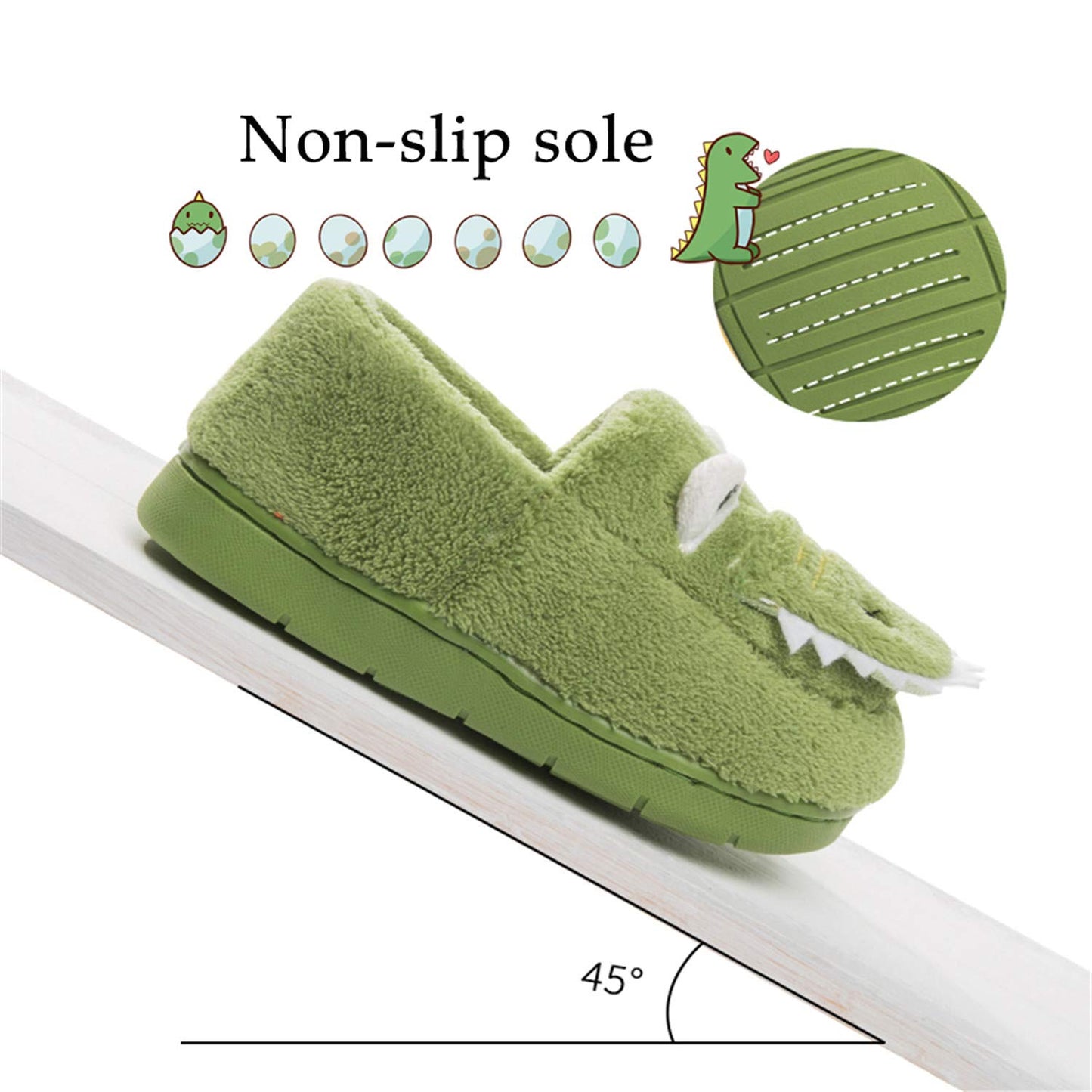 JACKSHIBO Girls Boys Home Slippers Warm Dinosaur House Slippers for Toddler Fur Lined Winter Indoor shoes