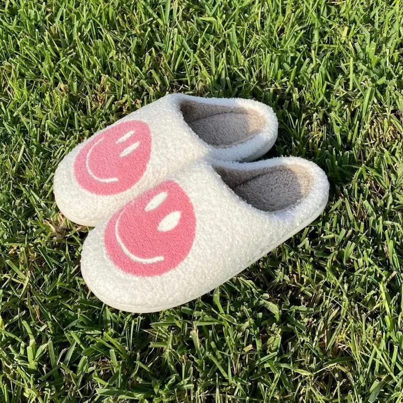 FUUPNN Smile Face Slippers for Girls Boys,Retro Cute Soft Plush Indoor Outdoor Shoes Fuzzy House Lightweight Slippers with Memory Foam Warmth Happy face Slippers Non Slip Smile Slippers for Winter