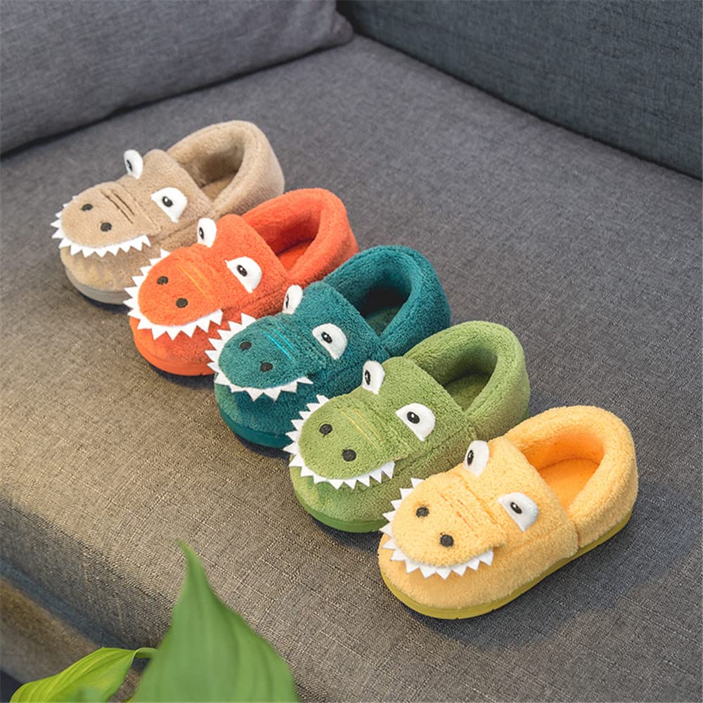 JACKSHIBO Girls Boys Home Slippers Warm Dinosaur House Slippers for Toddler Fur Lined Winter Indoor shoes