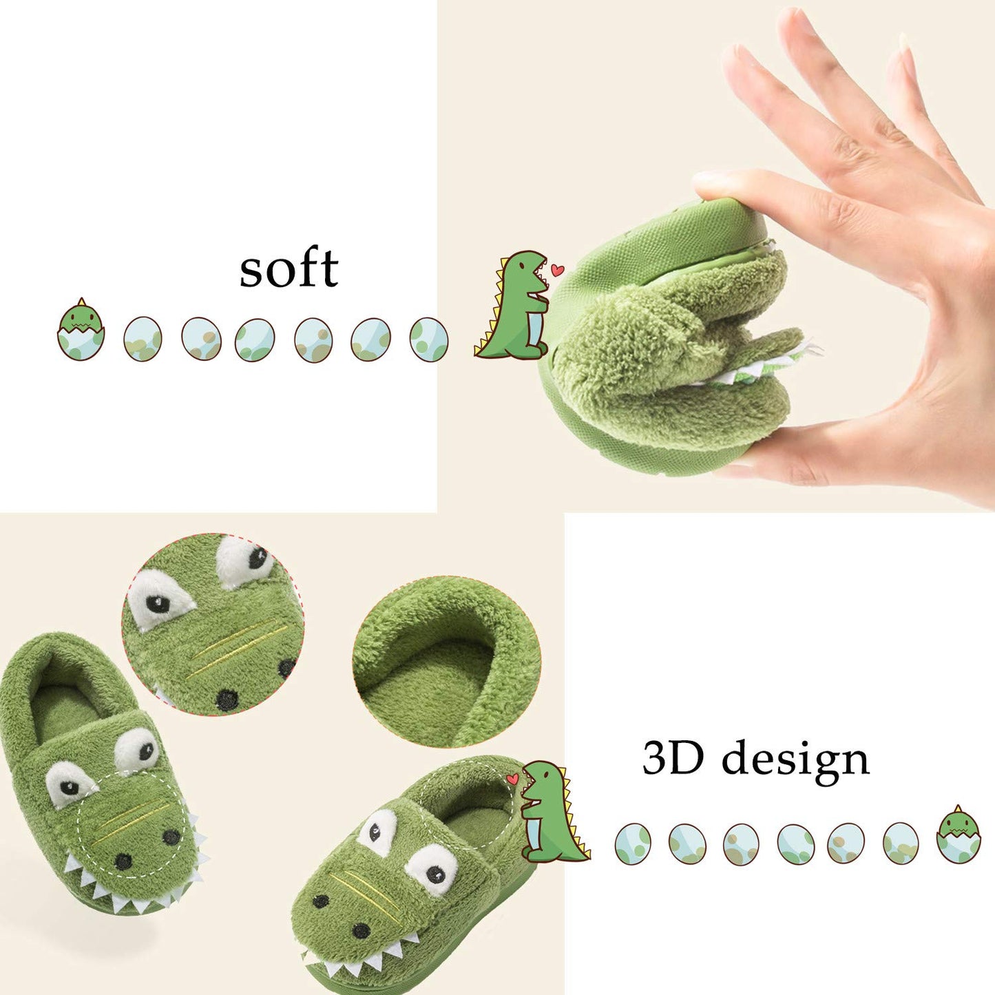 JACKSHIBO Girls Boys Home Slippers Warm Dinosaur House Slippers for Toddler Fur Lined Winter Indoor shoes